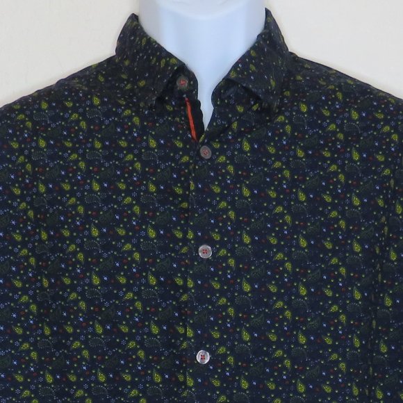 Denim & Flower* Men's Short Sleeve Button Down Curved Hem BOHO Shirt~ Size Large - Picture 11 of 12